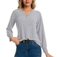 thumbnail image 1 of hoksml Women's Ribbed V-Neck Button Decorative Pullover Sweater Solid Color Long Sleeve Soft Knit Sweater Casual Textured Rib Knit Top, 1 of 8