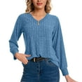 thumbnail image 1 of hoksml Women's Ribbed V-Neck Button Decorative Pullover Sweater Solid Color Long Sleeve Soft Knit Sweater Casual Textured Rib Knit Top, 1 of 8