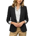 thumbnail image 1 of hoksml Women's Ruched 3/4 Sleeve Blazer, Shawl Lapel One-Button Open Front Jacket, Casual Work Office Blazer, 1 of 8