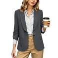 thumbnail image 1 of hoksml Women's Ruched 3/4 Sleeve Blazer, Shawl Lapel One-Button Open Front Jacket, Casual Work Office Blazer, 1 of 9