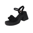thumbnail image 1 of hoksml Women's Ruched Bow Platform Block Heel Sandals Peep Toe Ankle Strap 3.34 Inch Heel Summer Dressy Shoes, 1 of 9