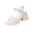 thumbnail image 1 of hoksml Women's Ruched Bow Platform Block Heel Sandals Peep Toe Ankle Strap 3.34 Inch Heel Summer Dressy Shoes, 1 of 9
