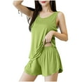 thumbnail image 1 of hoksml Women's Ruffle Hem Sleeveless Pajama Set Solid Color Tank with Elastic Waist Shorts Sleepwear Loungewear, 1 of 5