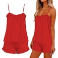 thumbnail image 1 of hoksml Women's Ruffle Trim Cami Top and Drawstring Shorts Pajama Set, 2 Piece Loungewear, 1 of 6