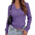 thumbnail image 1 of hoksml Women's Sailor Collar Ribbed Knit Sweater, Long Sleeve Slim Casual Pullover, 1 of 7