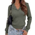 thumbnail image 1 of hoksml Women's Sailor Collar Ribbed Knit Sweater, Long Sleeve Slim Casual Pullover, 1 of 7