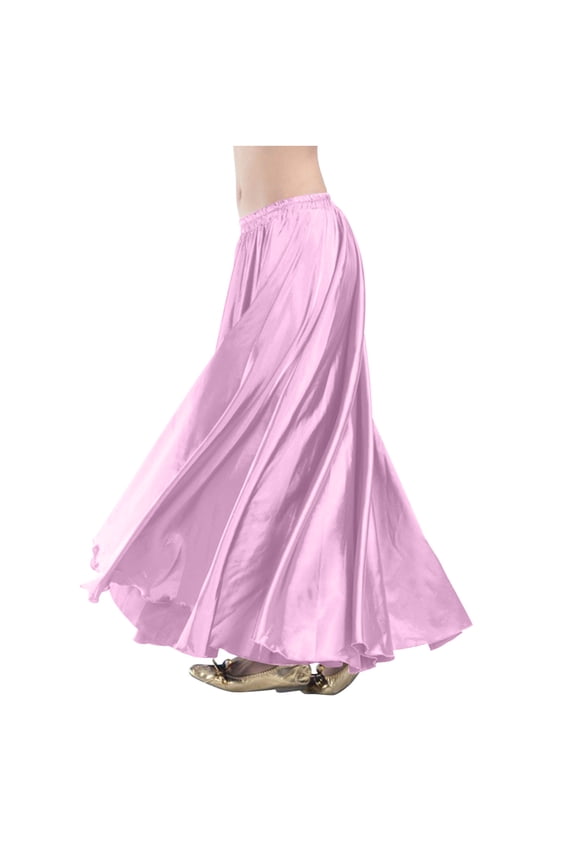 Women's Satin Full Circle Maxi Skirt, Elastic Waist Flowy Dance Skirt for Belly Dance and Performance