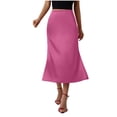 thumbnail image 1 of hoksml Women's Satin Midi Skirt, High Waist Silky Flowy A-Line Skirt with Back Zipper for Casual Office Party, 1 of 5