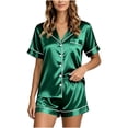 thumbnail image 1 of hoksml Women’s Satin Pajama Set Short Sleeve Button Down Top with Elastic Waist Shorts Breathable Sleepwear Lounge Set for Women, 1 of 7