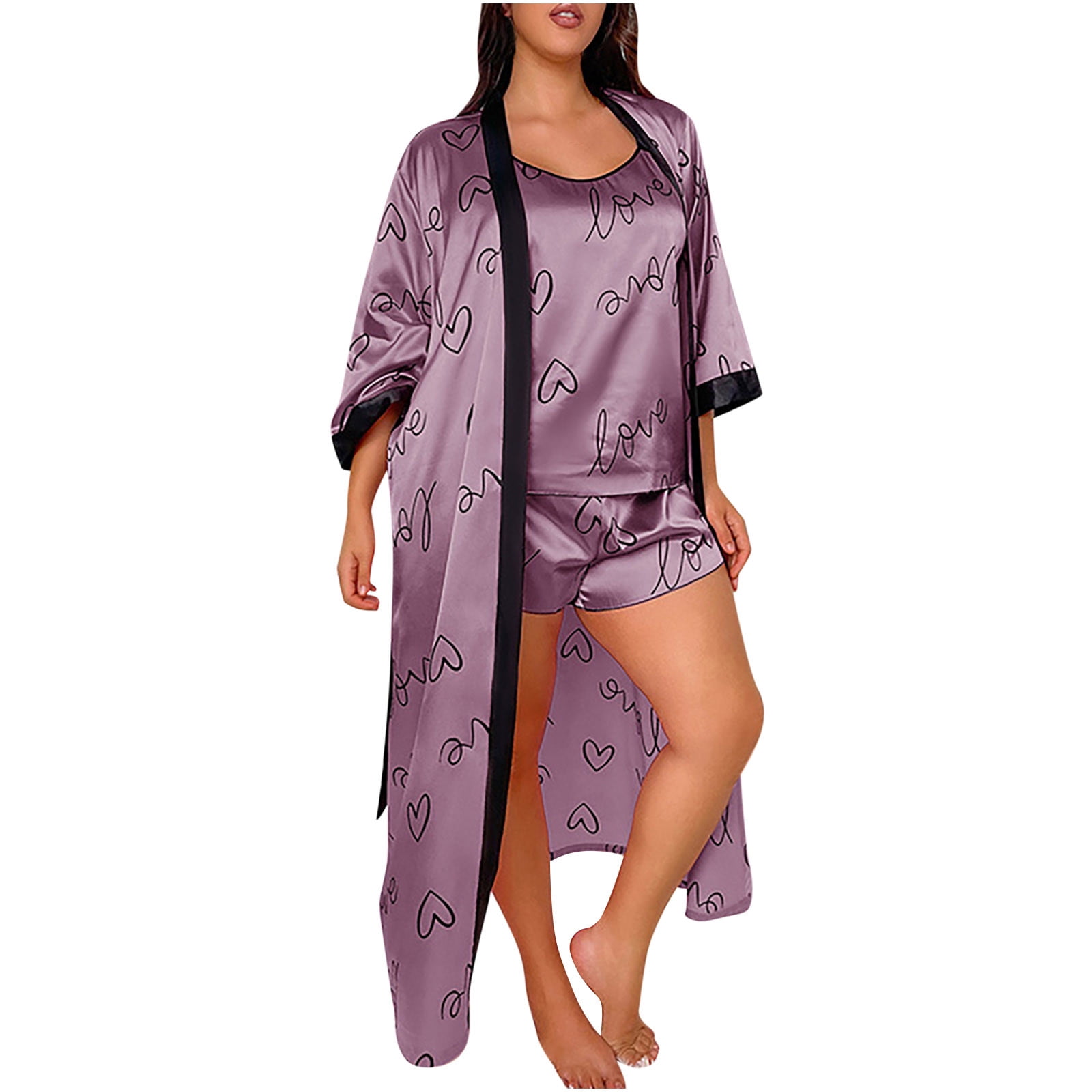 hoksml Women's Satin Pajama Sets Large Size, Spaghetti Straps Camisole ...
