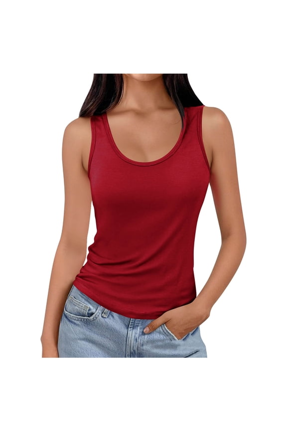 Women's Scoop Neck Sleeveless Tank Tops Casual Form-Fitting Modal Cotton Blend Solid Color Summer Tops