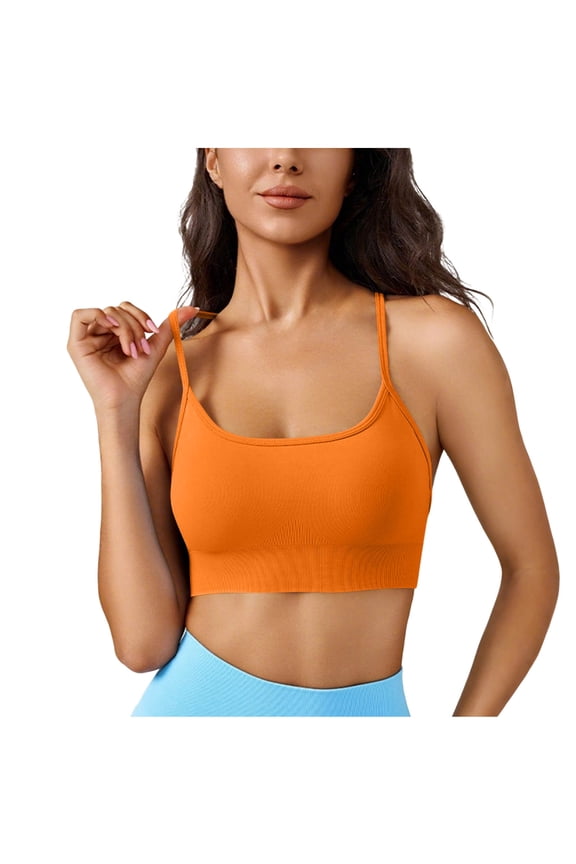 Women's Seamless Ribbed Sports Bra, Crisscross Strappy Back Medium Support Bralette for Yoga and Workout