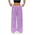 thumbnail image 1 of hoksml Women's Sequins High-Waisted Wide-Leg Pants Solid Color Glitter Party Evening Dress Pants for Dance Celebration and Formal Events, 1 of 9