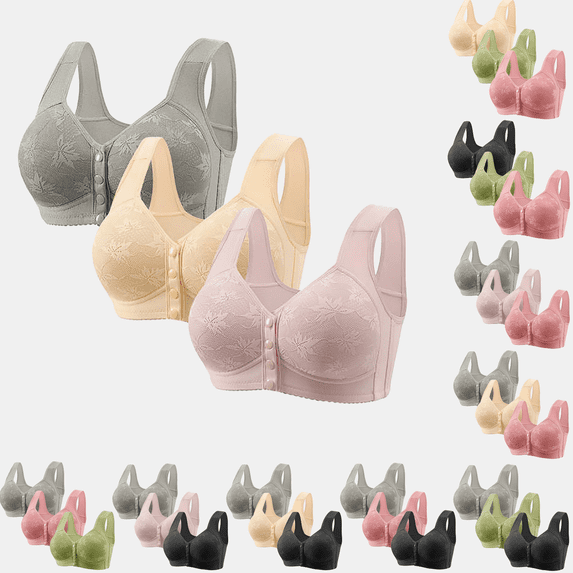 hoksml Women's Sexy Non Magnetic And Non Steel Ring Gathered Bra With Thin Cup And Adjustable Sexy Lace Bra Underwear