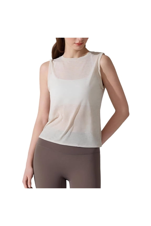 Women's Sheer Workout Tank Top Sleeveless Crew Neck Open Back Draped Athletic Top for Yoga Gym Casual Wear