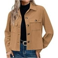 thumbnail image 1 of hoksml Women's Short Corduroy Jacket with Button Front and Lapel Collar Long Sleeve Casual Coat with Pockets, 1 of 7