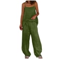 thumbnail image 1 of hoksml Women's Sleeveless Cami Top 2 Piece Sets, Summer Casual Outfits, Elastic Waist Wide Leg Pants, 1 of 6