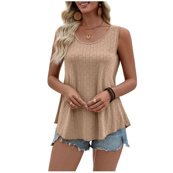 hoksml Women's Sleeveless Flared Tank Tops Casual Scoop Neck Ribbed Nylon Spandex Blend Summer Tops for Daily Wear
