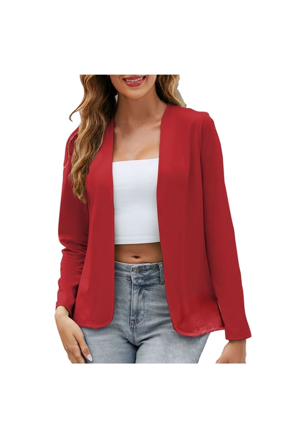 Women's Slim Fit Long Sleeve Solid Color Blazer Cardigan Shawl Collarless Open Front Versatile Lightweight Jacket (Multiple Colors) S-5XL