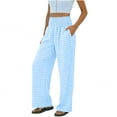 thumbnail image 1 of hoksml Women's Smocked Waist Checkered Pants, High Waist Loose Fit Wide Leg Trousers with Side Pockets, 1 of 6