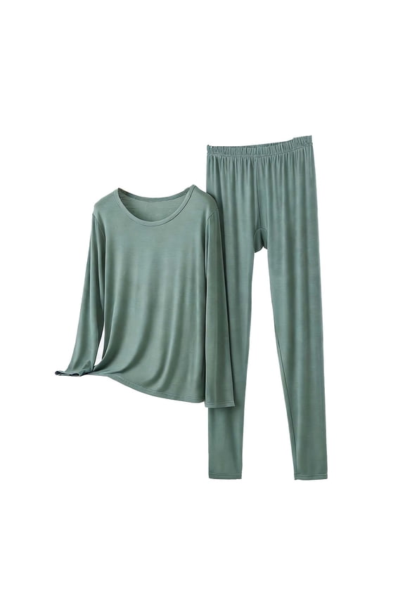 Women's Soft Modal Long Sleeve Top and Pants Set, Casual 2-Piece Loungewear Outfit, Elastic Waist Sleepwear