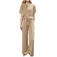 thumbnail image 1 of hoksml Women's Soft Pajama Set Short Sleeve Solid Color Top with Elastic Drawstring Waist Pants Lightweight Sleepwear Lounge Sets, 1 of 5