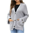 thumbnail image 1 of hoksml Women's Solid Color Cardigan with Pockets Side Slits, Casual Button Down Knit Sweater Decorative Cuff Detail Open Front Top, 1 of 9