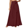 thumbnail image 1 of hoksml Women's Solid Color Culotte Pants, High Waist Decorative Tie, Elasticated Back Waist, Loose Wide Leg Casual Pants, 1 of 7