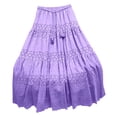 thumbnail image 1 of hoksml Women's Solid Color Eyelet Embroidery Maxi Skirt, High Elastic Waist Tiered A-Line Skirt with Tassel Tie, 1 of 6