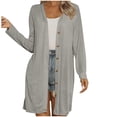 thumbnail image 1 of hoksml Women's Solid Color Long Button Down Cardigan Casual Long Sleeve Knit Cover Up Lightweight Beach Open Front, 1 of 5
