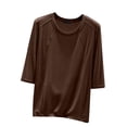 thumbnail image 1 of hoksml Women's Solid Color Modal Round Neck 3/4 Sleeve Top - Slim Fit Basic Layering Tee, 1 of 6