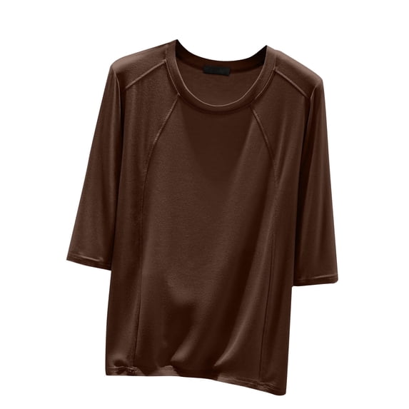 hoksml Women's Solid Color Modal Round Neck 3/4 Sleeve Top - Slim Fit Basic Layering Tee