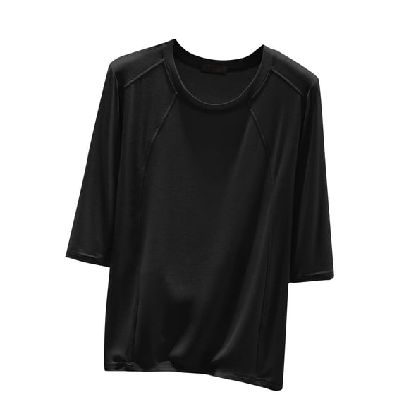hoksml Women's Solid Color Modal Round Neck 3/4 Sleeve Top - Slim Fit Basic Layering Tee
