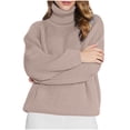 thumbnail image 1 of hoksml Women's Solid Color Turtleneck Textured Sweater Long Sleeve Knit Pullover Casual Fall Winter Fashion Top, 1 of 6