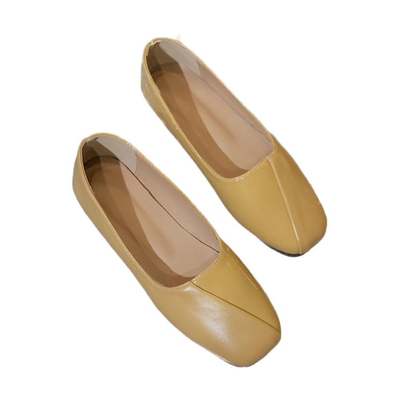 hoksml Women's Square Toe Slip-On Flats Low Heel Casual Office Dress Shoes, Black Yellow