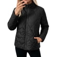 thumbnail image 1 of hoksml Women’s Stand‑Collar Diamond Quilted Jacket, Zip‑Up Lightweight Outer Coat, 1 of 7