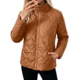 thumbnail image 1 of hoksml Women’s Stand‑Collar Diamond Quilted Jacket, Zip‑Up Lightweight Outer Coat, 1 of 7