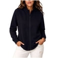 thumbnail image 1 of hoksml Women's Stand Collar Full Zip Jacket, Relaxed Long Sleeve Sweatshirt with Side Pockets and Ribbed Cuffs, 1 of 6