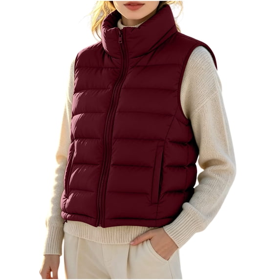 hoksml Women's Stand Collar Padded Vest Full Zip Sleeveless Warm Lightweight Winter Gilet for Daily Casual Comfort