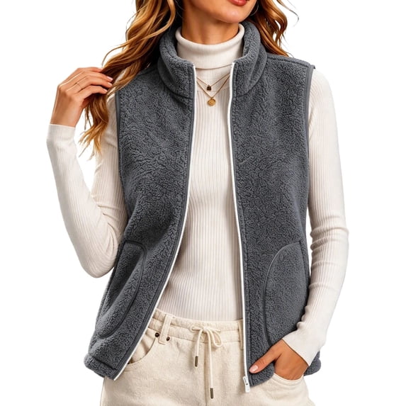 hoksml Women’s Stand‑Collar Sherpa Fleece Vest, Full‑Zip Sleeveless Layering Gilet