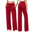 thumbnail image 1 of hoksml Women's Straight Leg Pants V Waist Wide Waistband Casual Pants with Pockets, 1 of 8