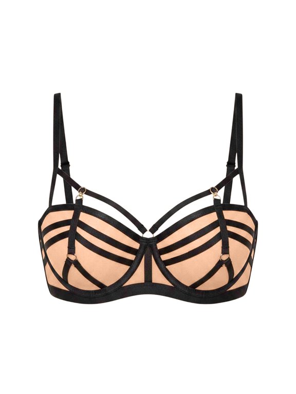 Women's Strappy Cage Mesh Underwire Bra Thin Adjustable Straps Flirty Lingerie Club Night