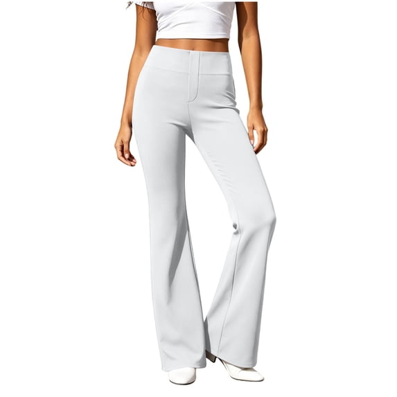 hoksml Women's Stretch Flared Dress Pants High Rise Soft Fabric Bootcut Trousers Office Casual Everyday