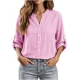 thumbnail image 1 of hoksml Women's Striped Button Down or V Neck Blouse, Adjustable 3/4 Roll Sleeve with Chest Pocket, Loose Casual Top, 1 of 6
