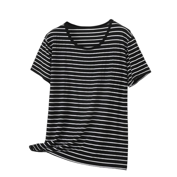 hoksml Women's Striped Crew Neck T-Shirt Short Sleeve Casual Summer Top for Everyday Wear