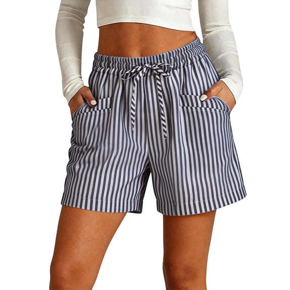 hoksml Women's Striped Drawstring Shorts High Waist Casual Summer Shorts with Pockets