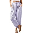 thumbnail image 1 of hoksml Women's Striped Elastic Drawstring Wide Leg Pants with Pockets, Loose Fit Cropped Pants for Summer Daily and Vacation Wear, 1 of 7