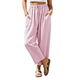 thumbnail image 1 of hoksml Women's Striped Elastic Drawstring Wide Leg Pants with Pockets, Loose Fit Cropped Pants for Summer Daily and Vacation Wear, 1 of 7