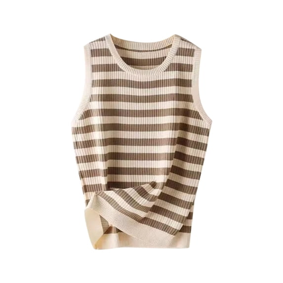 hoksml Women's Striped Knit Sweater Vest Sleeveless Round Neck Ribbed Knit Tank Tops for Casual Layering