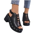 thumbnail image 1 of hoksml Women's Studded Cutout Block Heel Sandals Slingback PU Leather Casual Shoes Black Brown, 1 of 9